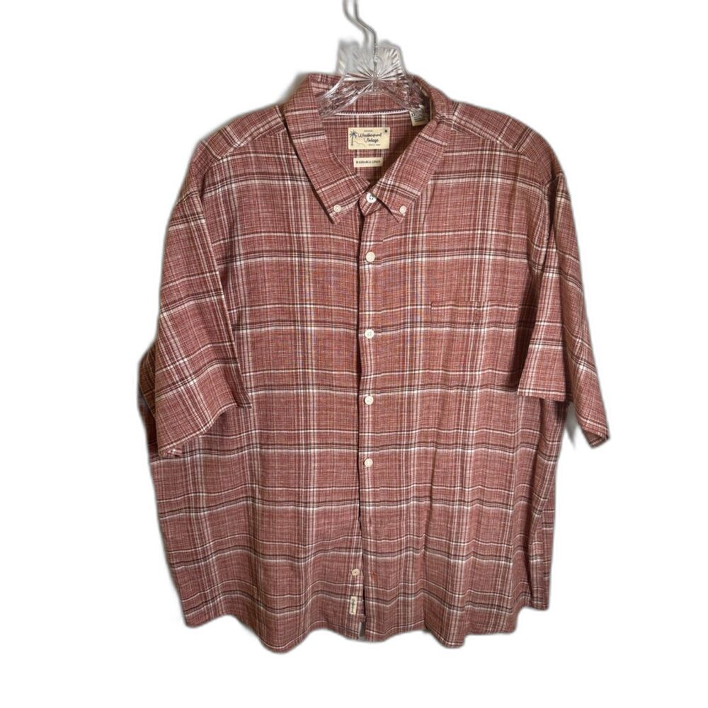 Original Weatherproof Vintage Men’s Washable Linen Plaid Short Sleeve Shirt